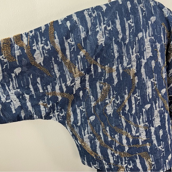 NWT Zara Beaded Denim-Effect Quilted Kimono Jacket Blue Boho Women’s Size M/L - Picture 8 of 11